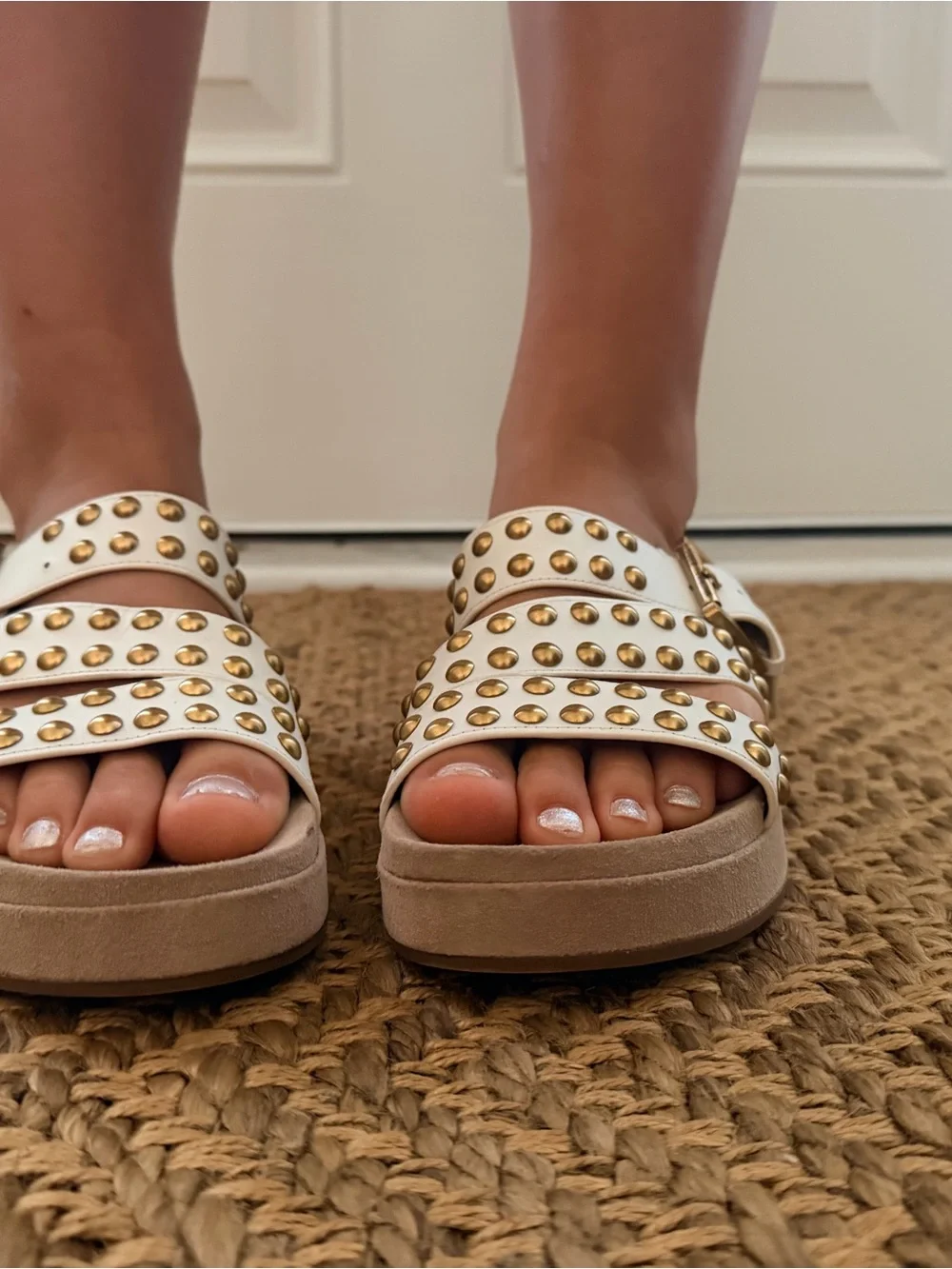 Michael Kors Studded White Triple-Strap Platform Sandal - Women's size 9